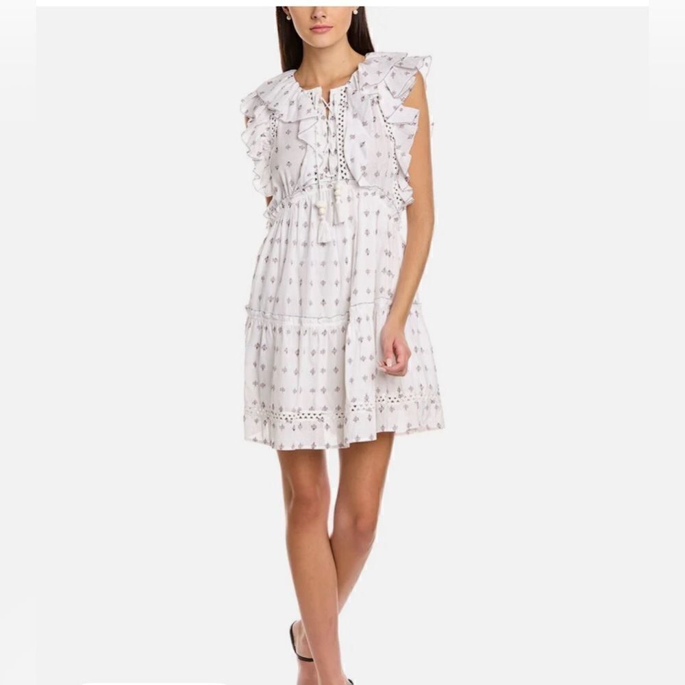 Sea NY Colette A-Line Dress White Ruffled Embroidered Size 6